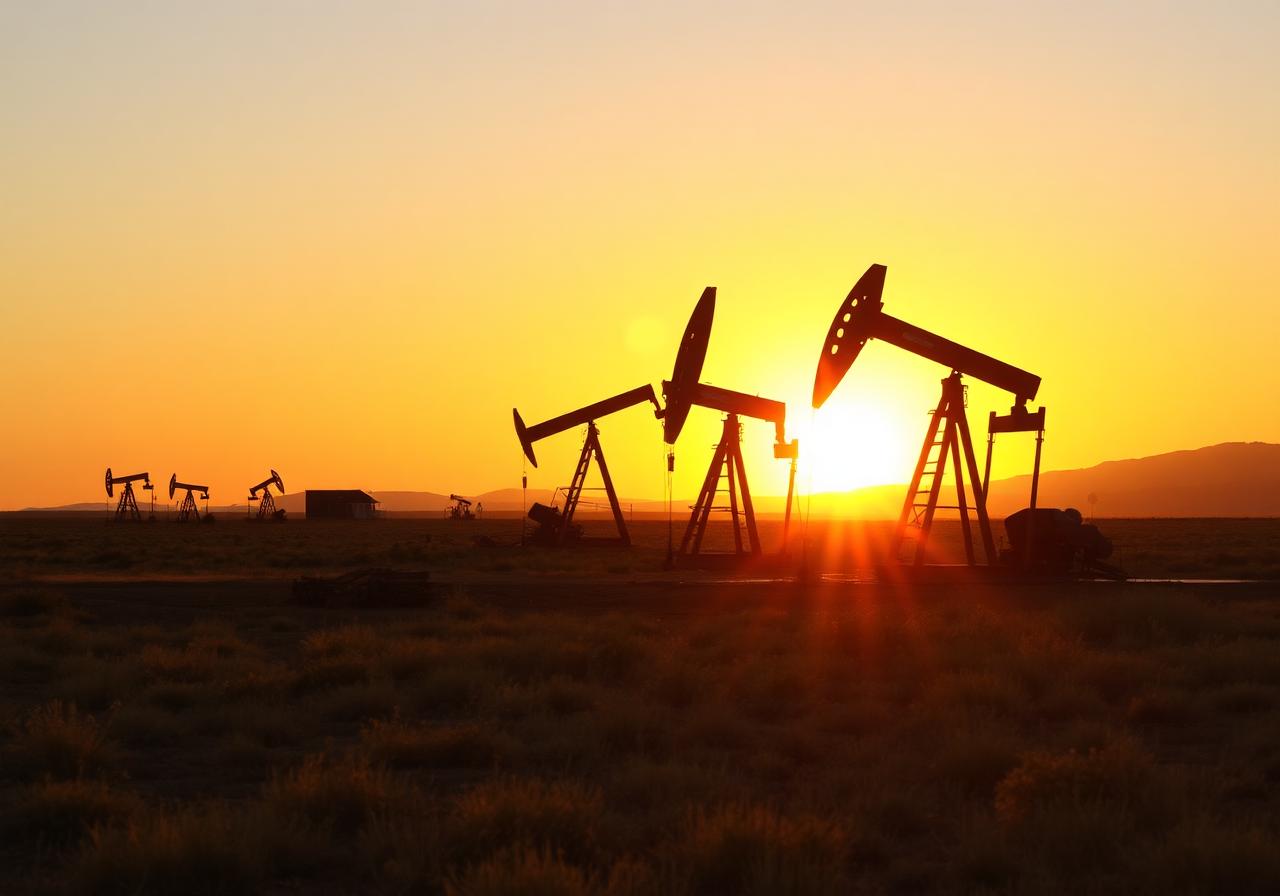 Kern County oil pumpjacks at sunset